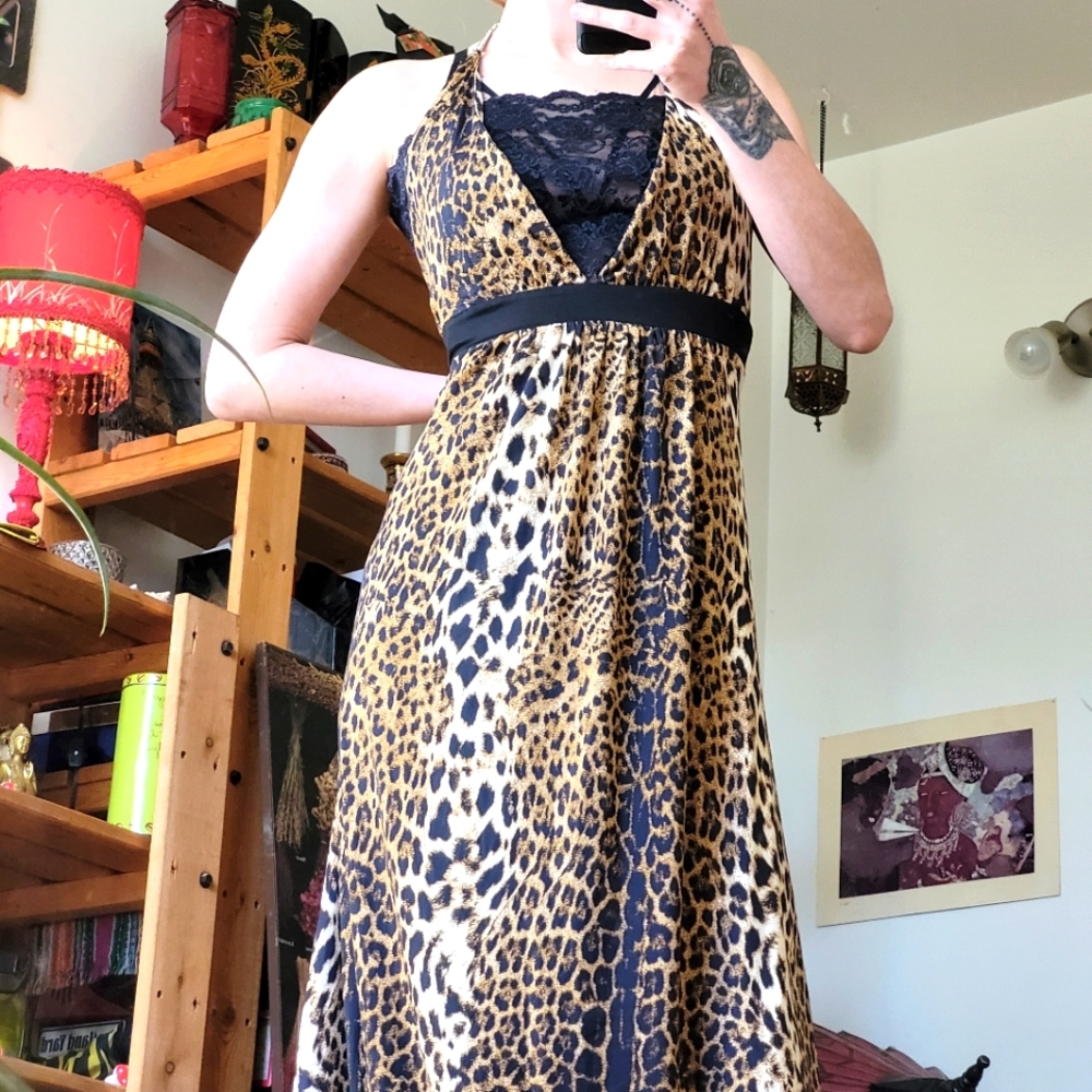 Vintage Baby Phat Leopard Print Halter Maxi Dress - L